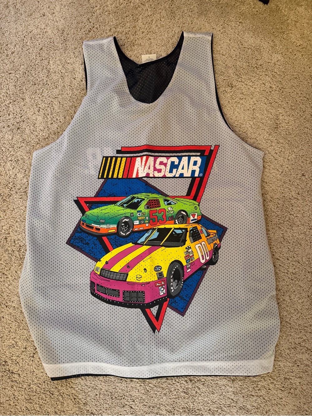 Nascar Reversible Mesh Tank Top with Racecar Graphic